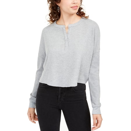 Self Esteem Juniors  Plush Waffle Henley Top Gray Size Large