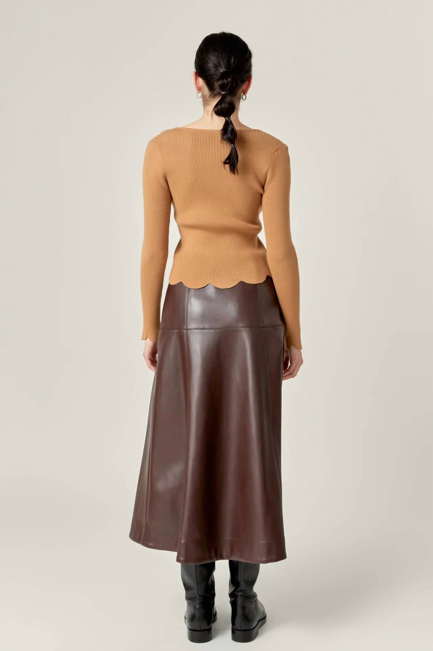 2.7 August Apparel - Faux Leather High Waisted Midi Skirt