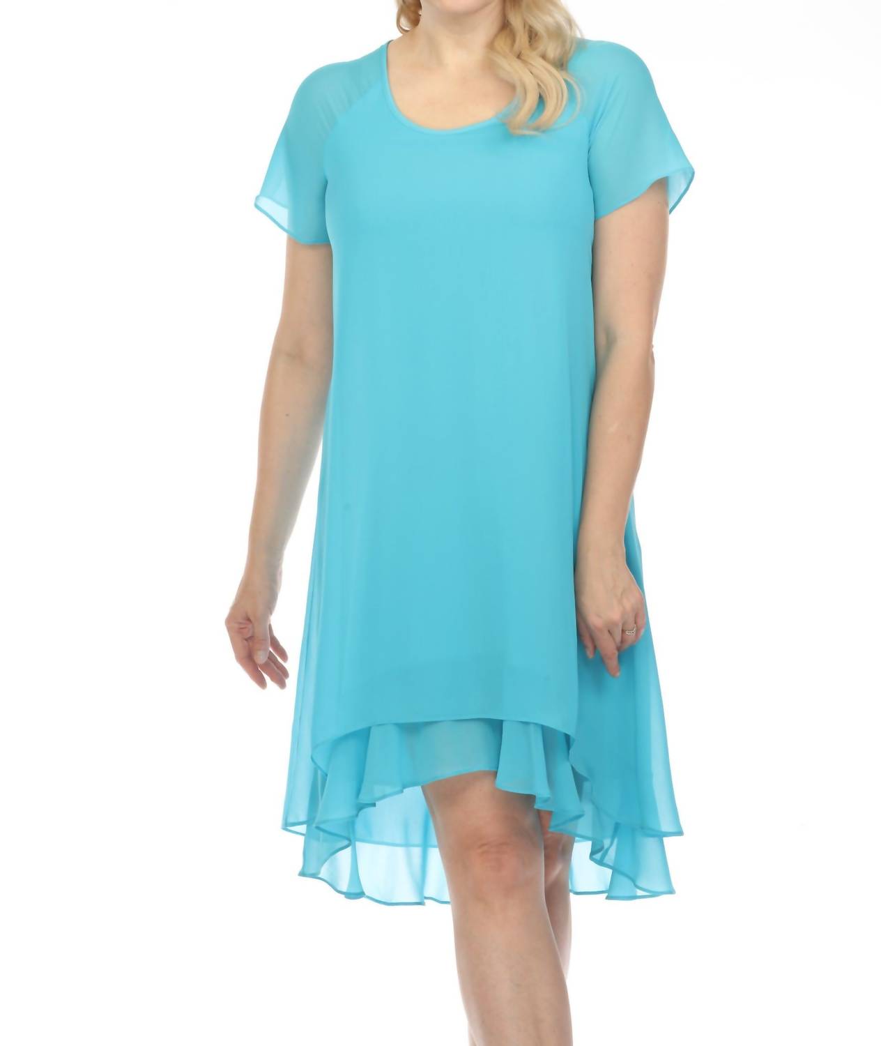 Joseph Ribkoff - Asymmetric Chiffon Layered Short Sleeve Trapeze Dress