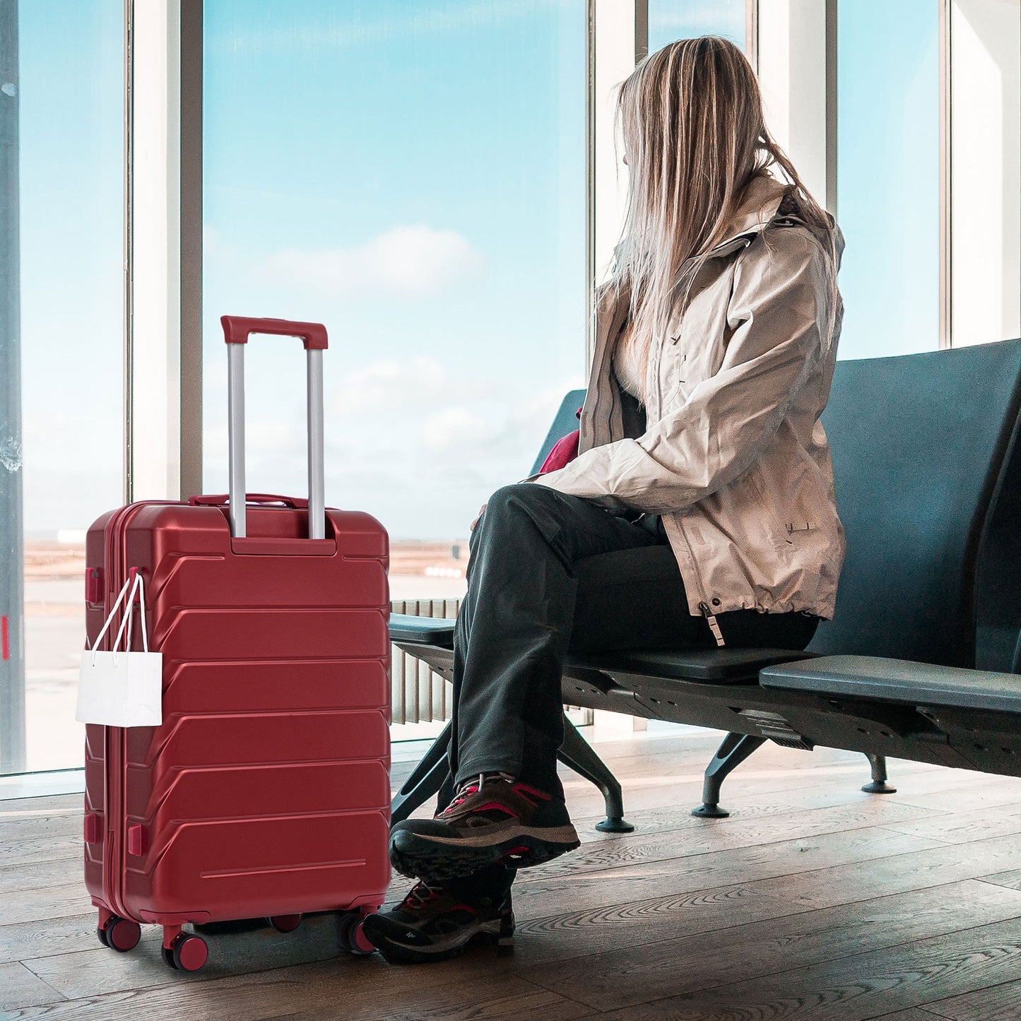 Set 3PCs 20'/24'/28' ABS Spinner Wheel Luggage Wine Red