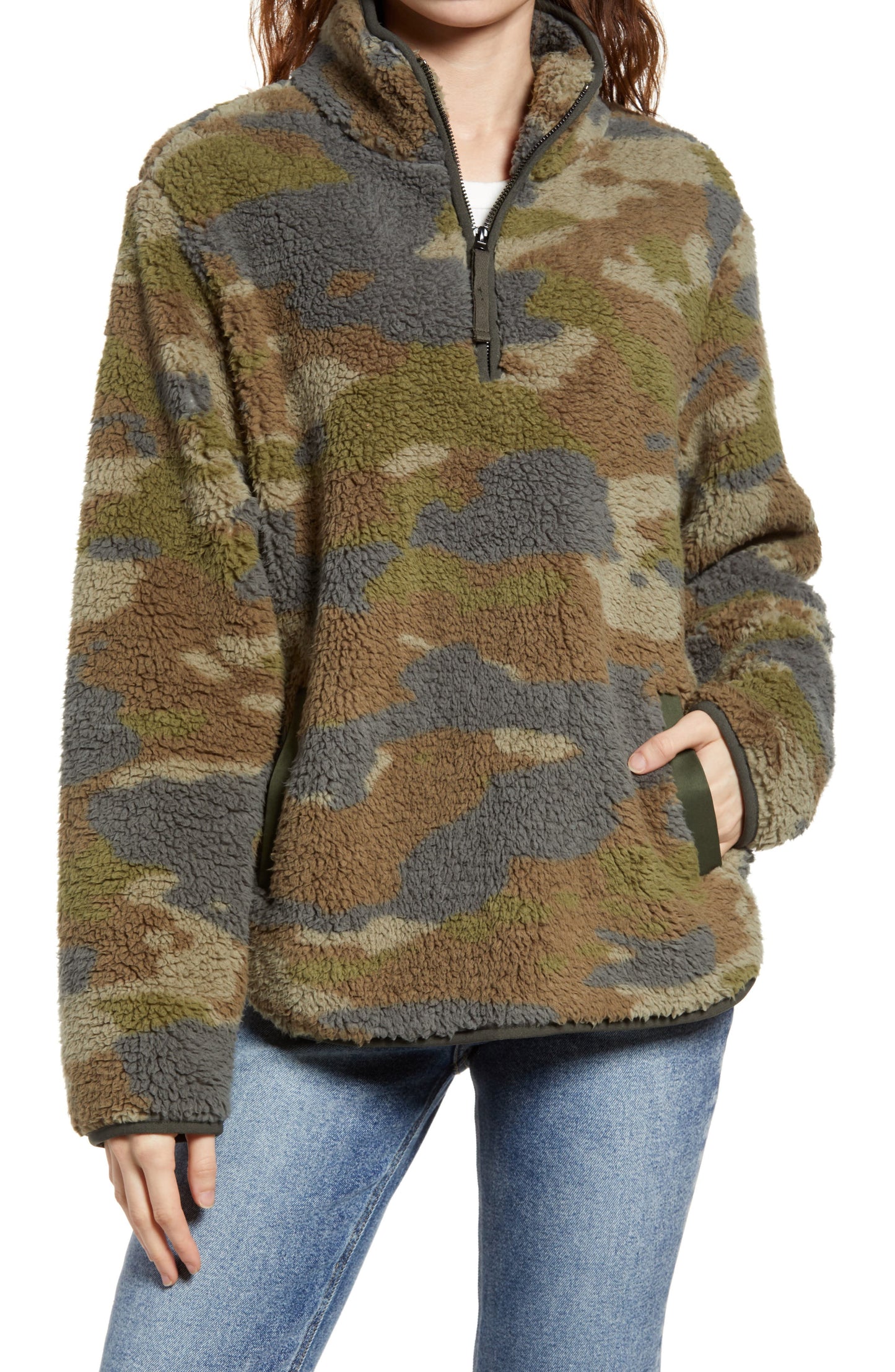 Thread & Supply Wubby Fleece Pullover in Camo Allover, Size Medium