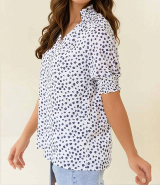 Doe And Rae - Dot Print Short Sleeve Blouse