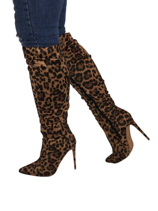 X2B - Botas femininas de cano alto com estampa de leopardo