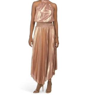 Ramy Brook - Vestido midi plissado metálico Olana