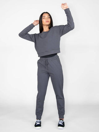 Body Wrappers - French Terry Off Shoulder Cropped Sweatshirt