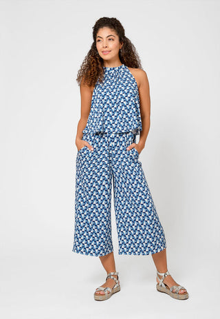 Macacão curto feminino Leota Skyler com perna larga, azul, tamanho médio