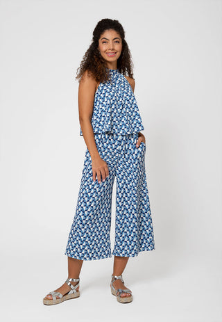 Macacão curto feminino Leota Skyler com perna larga, azul, tamanho médio