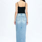Bayeas - Lauren Mid Rise Slit Denim Maxi Skirt