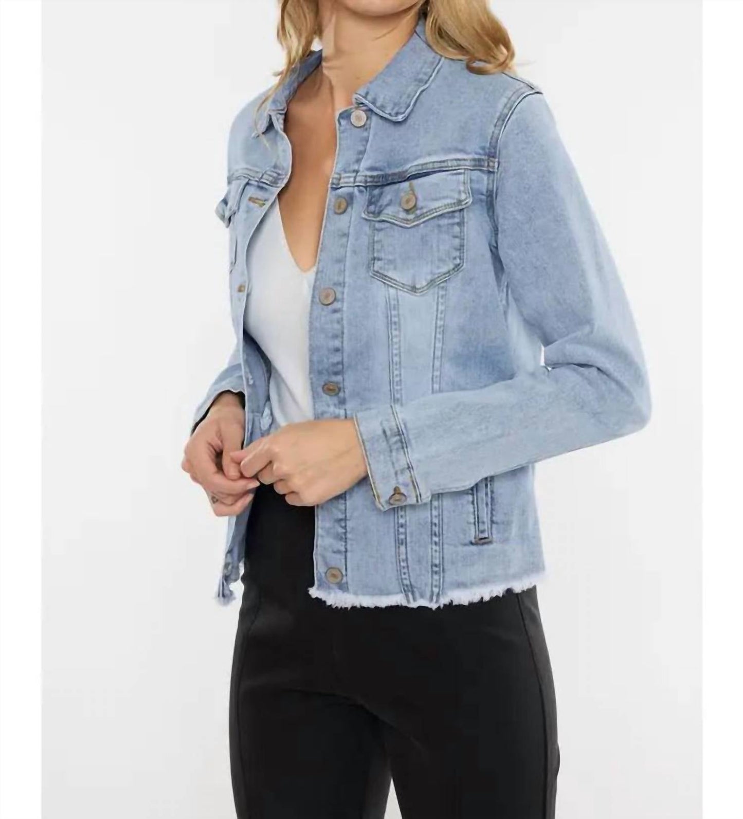 Kancan - Frayed Hem Denim Jacket