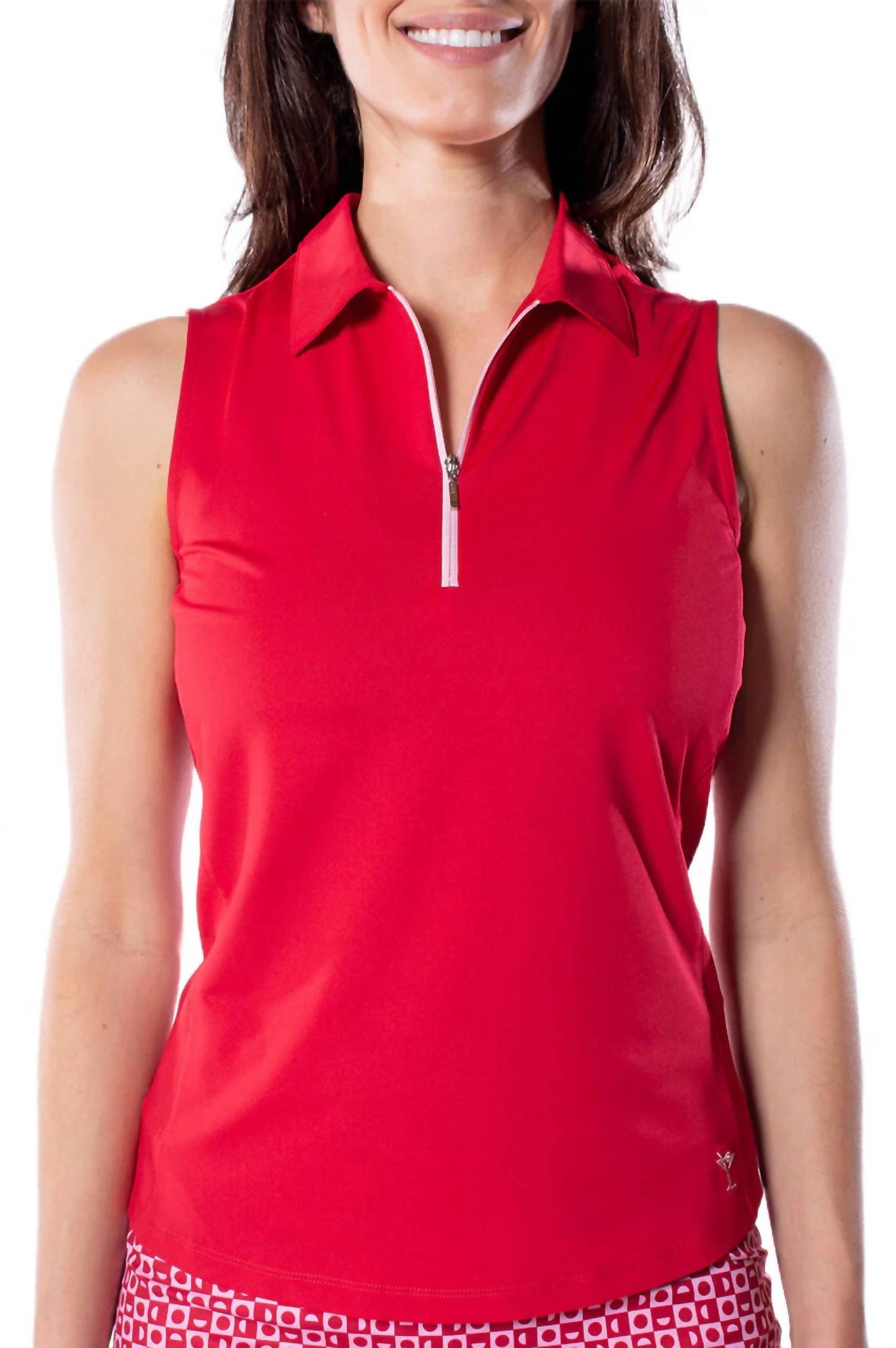 Golftini - Sleeveless Zip Contrast Polo Top