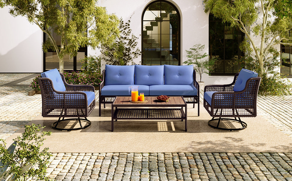 GO 4 Pieces Patio Furniture Set with Swivel Chairs Outdoor Wicker Sofas