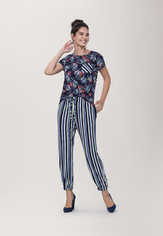 Calça jogger feminina Leota Poolside listrada smoking azul