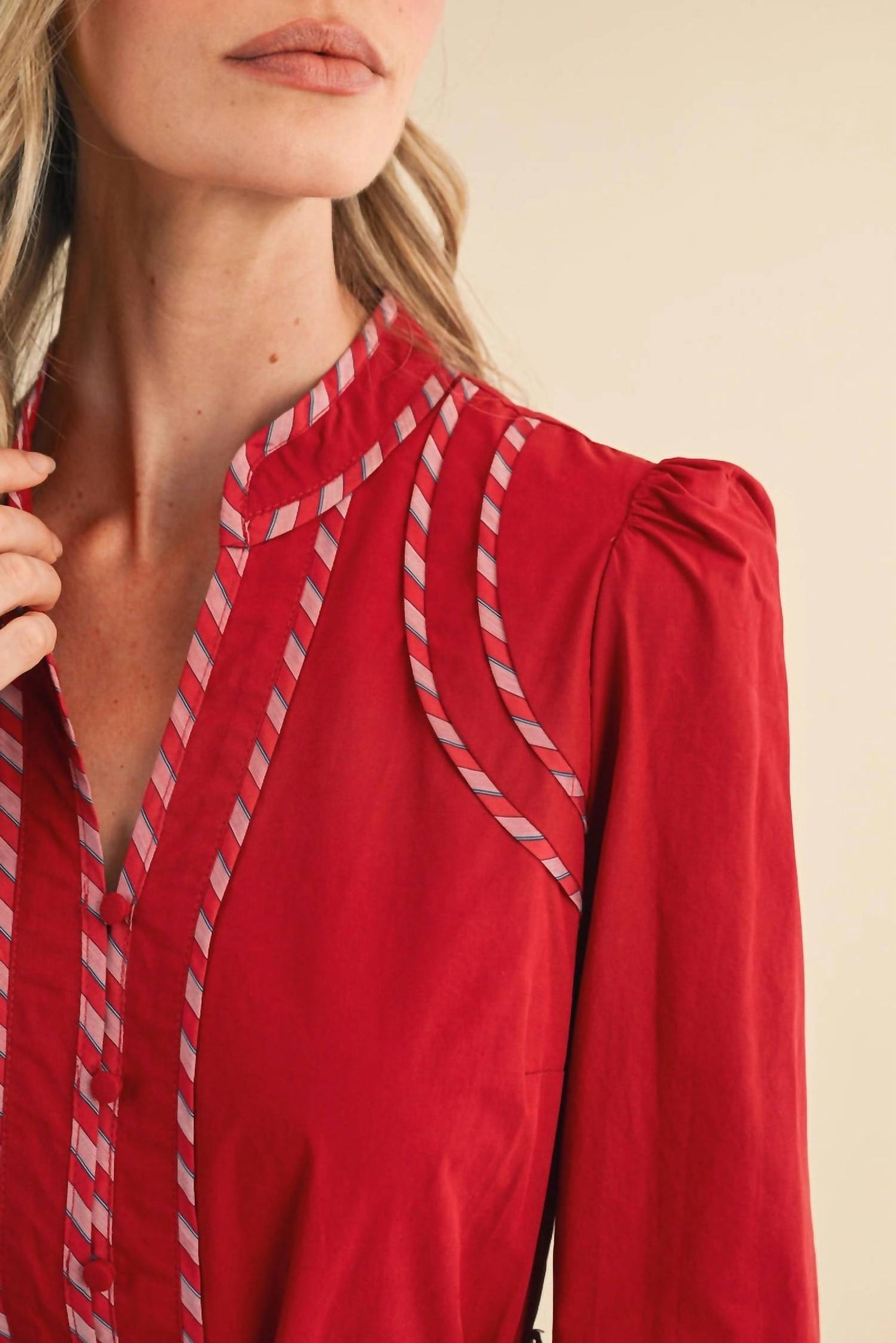 &Merci - Women's Striped Contrast Belted Midi Dress