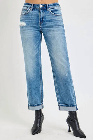 Trendsi - Women's Risen Full Size High Rise Ankle Boyfriend Distressed Jeans Plus Size