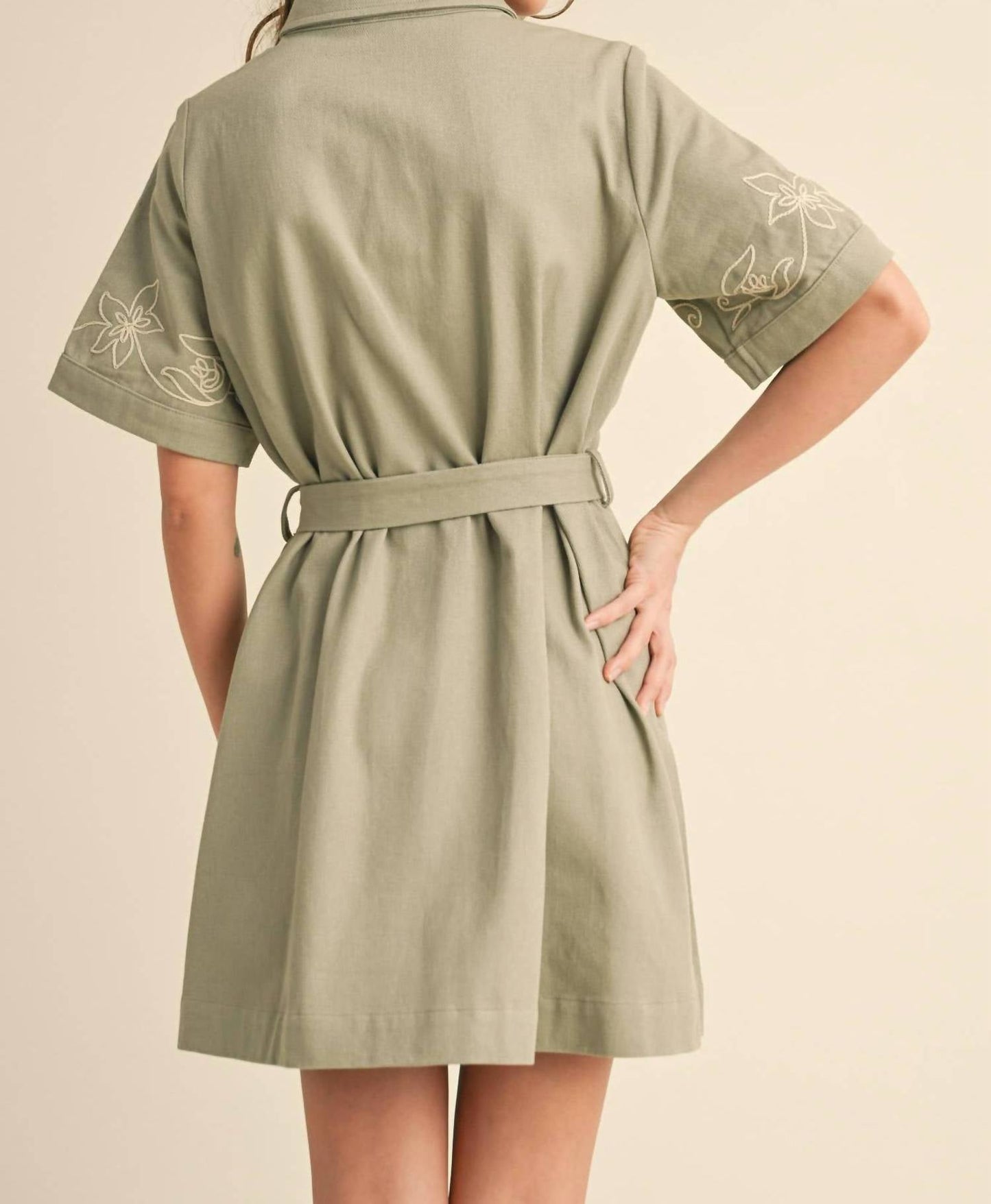 &Merci - Megan Floral Embroidery Denim Shirt Dress