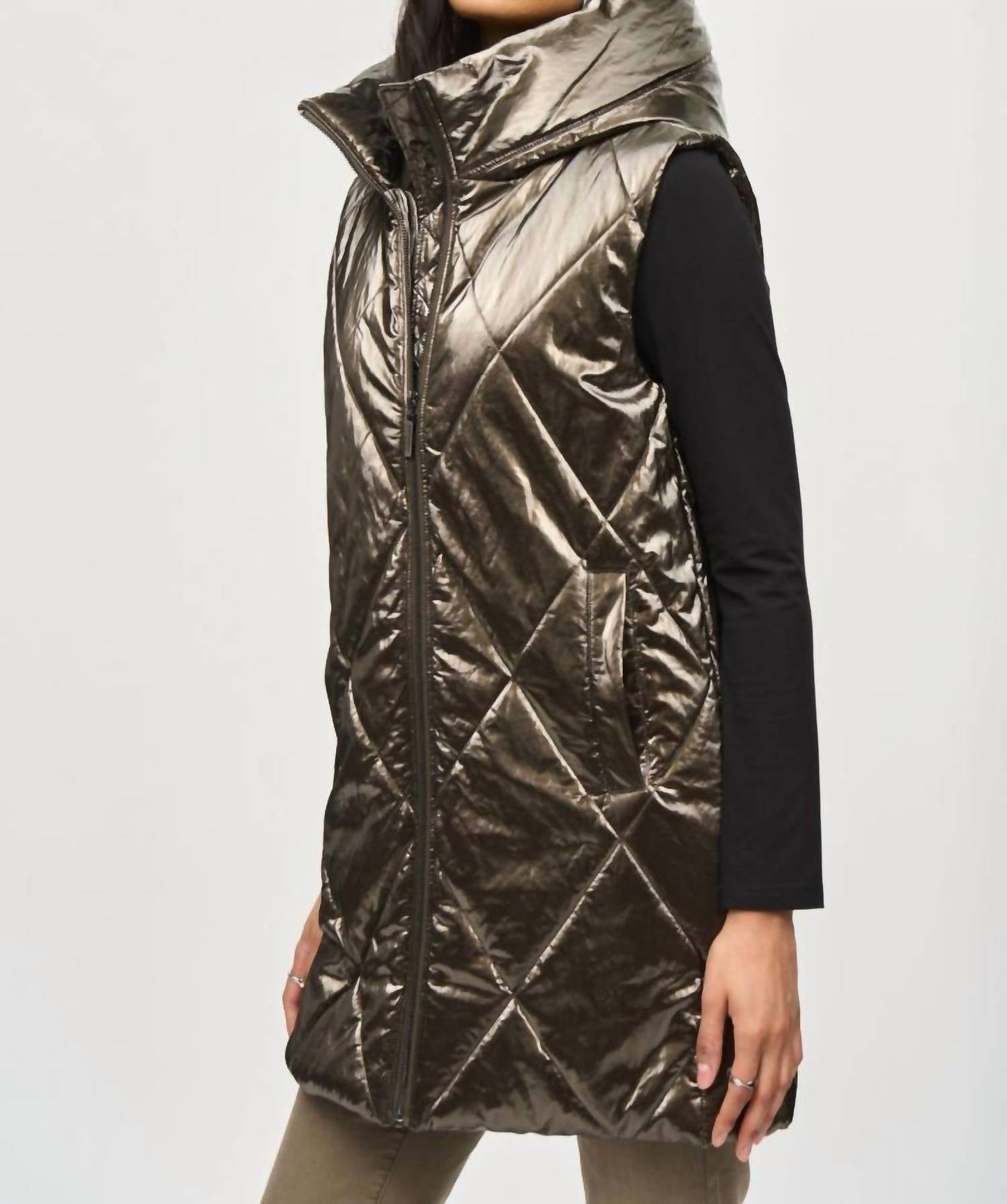 Joseph Ribkoff - Hooded Sleeveless Quilted Zip Front Puffer Vest