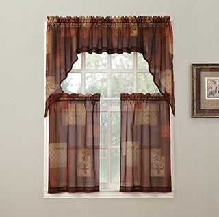 Par de cortinas transparentes texturizadas Eden Swag Valances com bolsos para varas, tamanho 56 pol. L x 36 pol. C