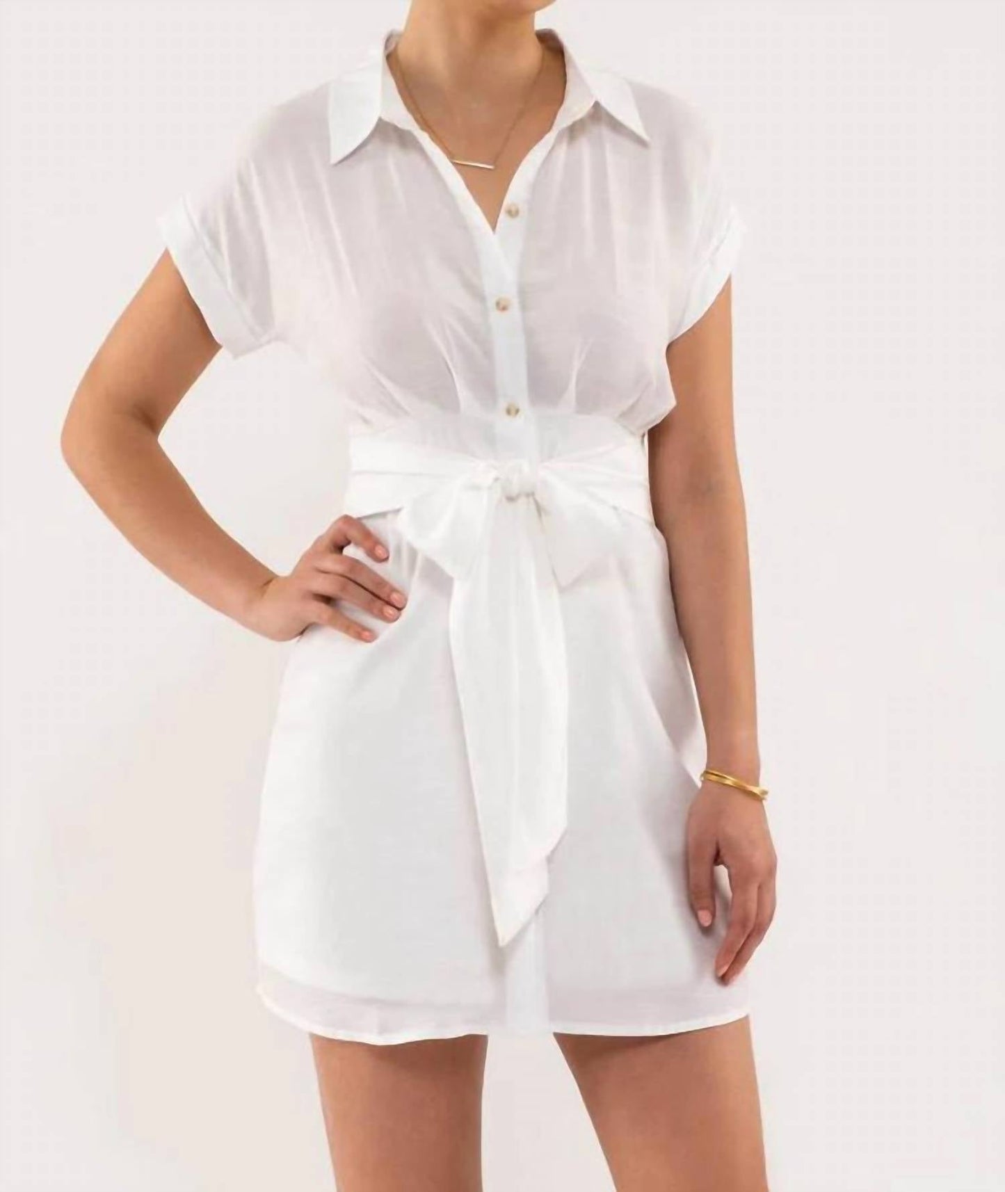 Blu Pepper - Waist Tie Button Down Mini Dress