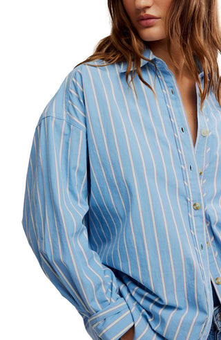 Free People - Camisa listrada grande com botões Varsity Vibes