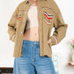 Blue Velvet - Women's Aztec Embroidered Button Down Twill Jacket