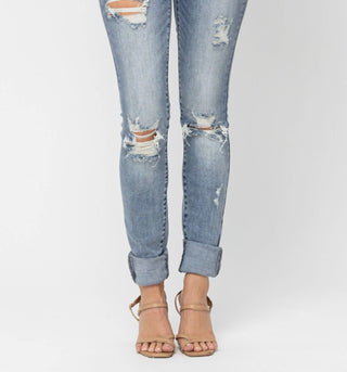 Judy Blue - Calça Jeans Skinny Destroy Tall de Cintura Alta e Pesada
