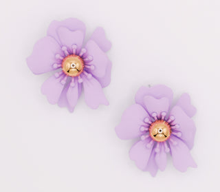 Brincos com pétalas roxas brilhantes – Brinco luxuoso com estampa floral roxa