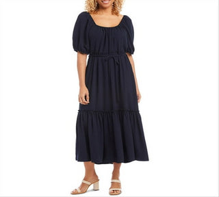 Vestido midi de coquetel Karen Kane feminino, azul, com ajuste evasê