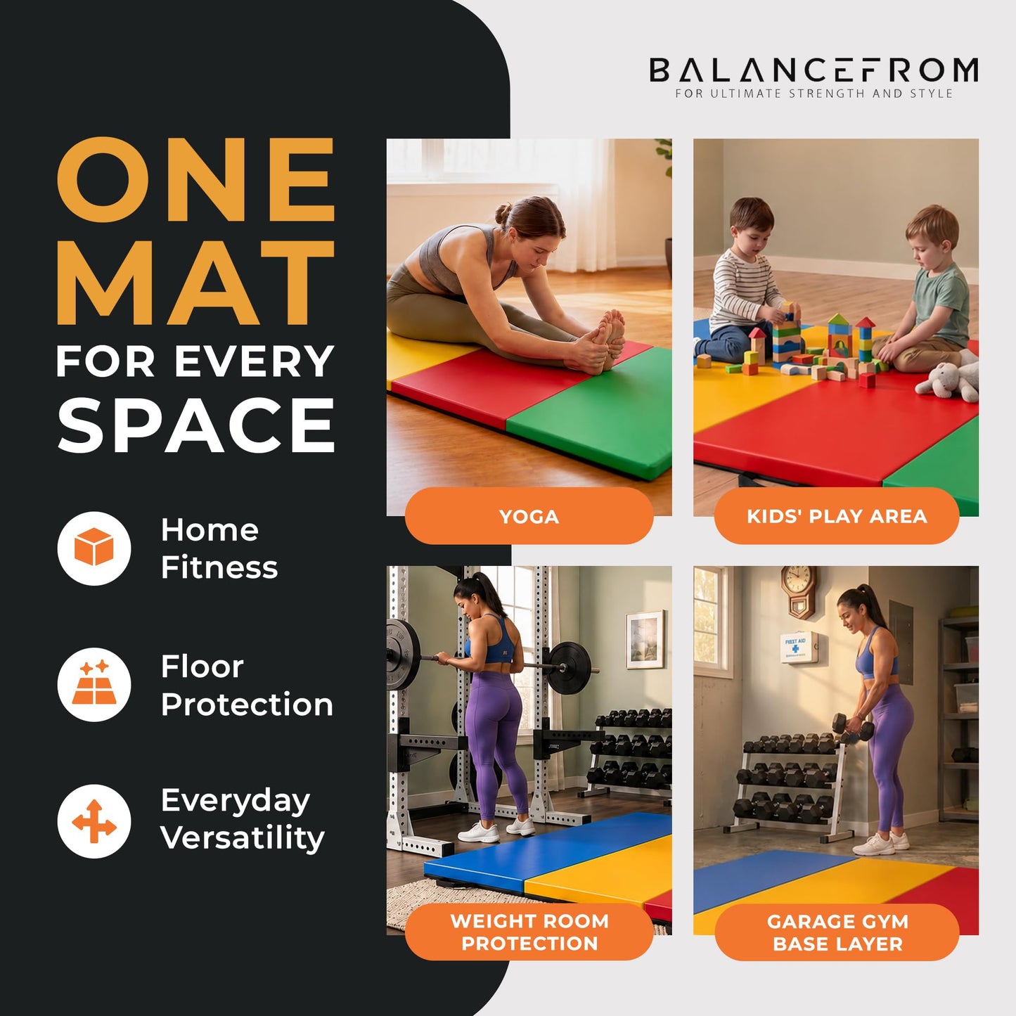 Tapete de ginástica dobrável multiuso BalanceFrom Fitness 120 x 48" para exercícios, multiuso