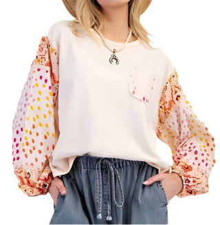 Cavalete - Top de malha de algodão com manga estampada
