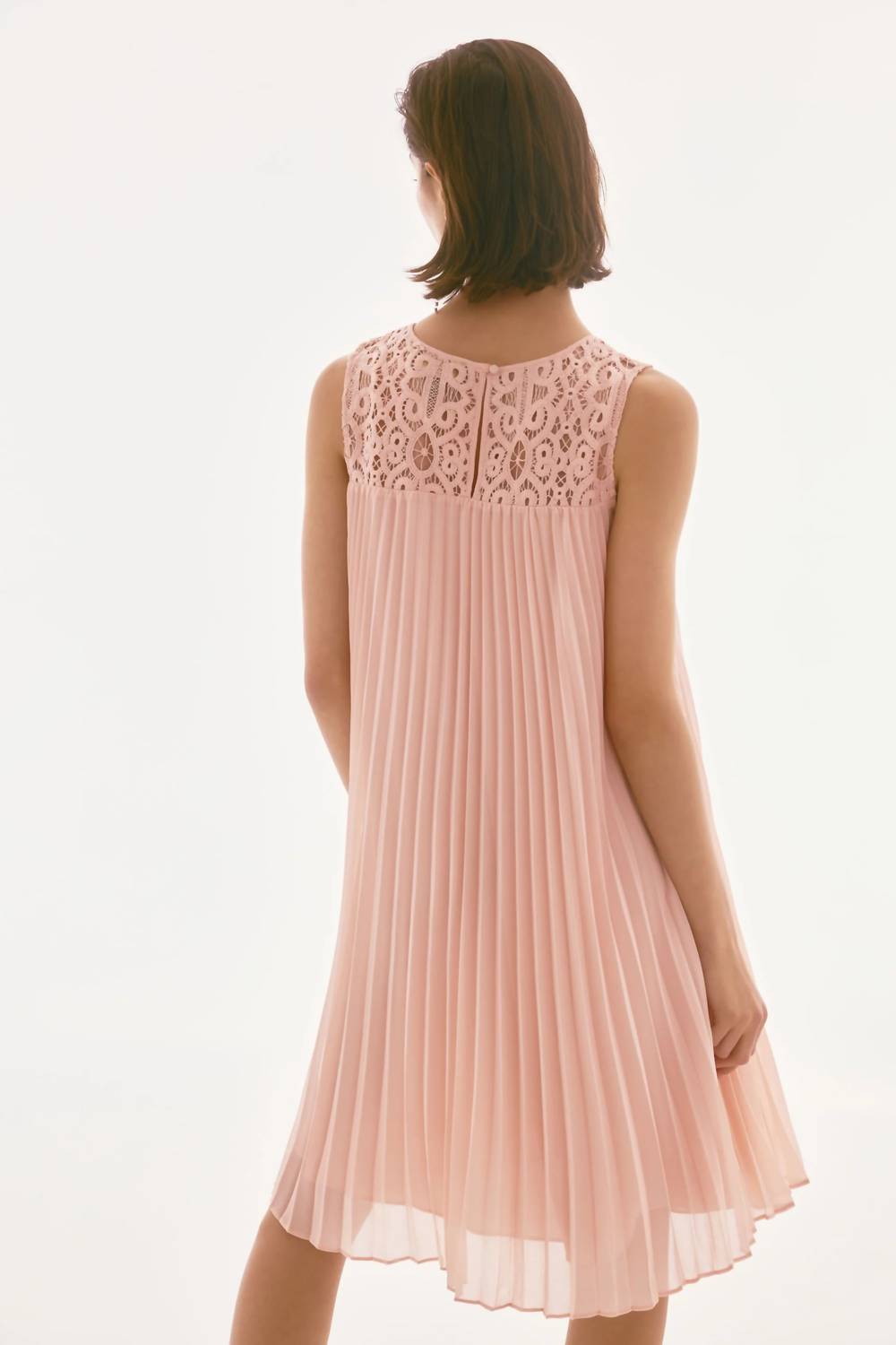 Joseph Ribkoff - Lace Chiffon Pleated Trapeze Midi Dress