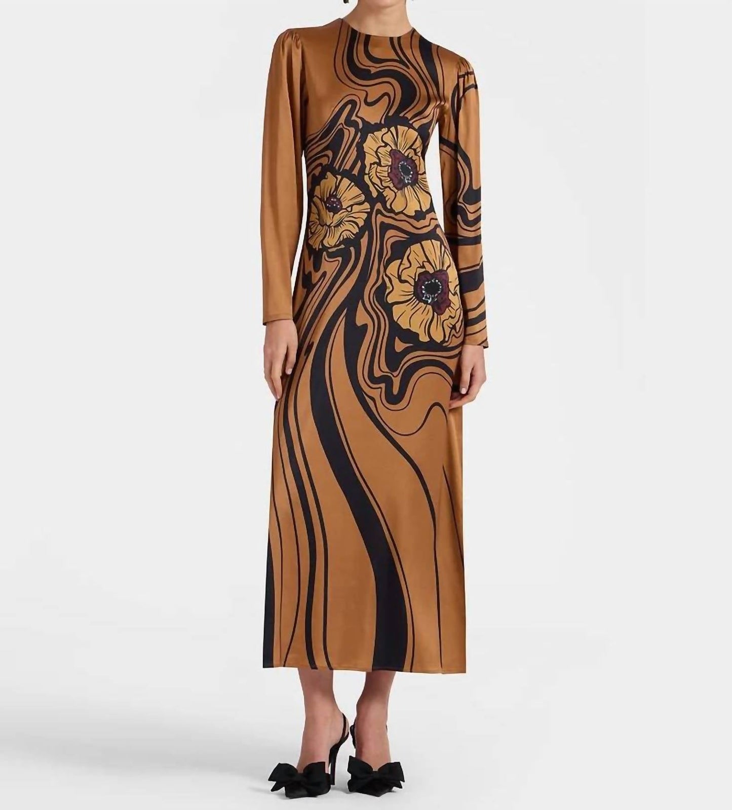 La Doublej - Clingy Swing Satin Stretch Big Blooms Placee Dress