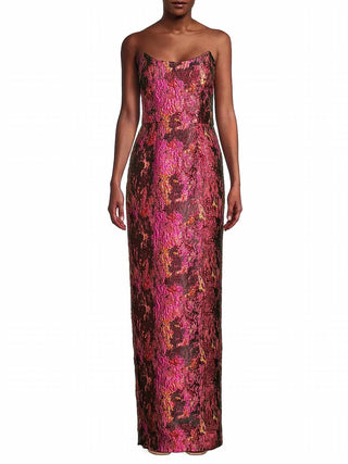 Vestido longo sem alças em jacquard preto Halo - Lumina