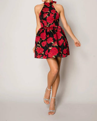 B.Right - Rose Jacquard Mini Dress With Back Ribbon