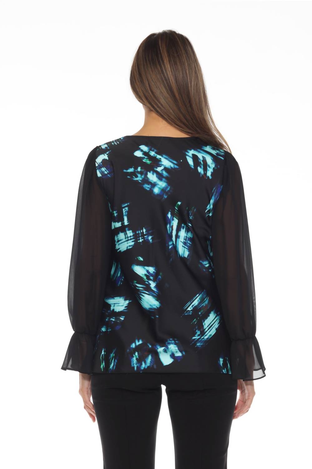 Joseph Ribkoff - Abstract Cowl Neck Chiffon Sleeve Top