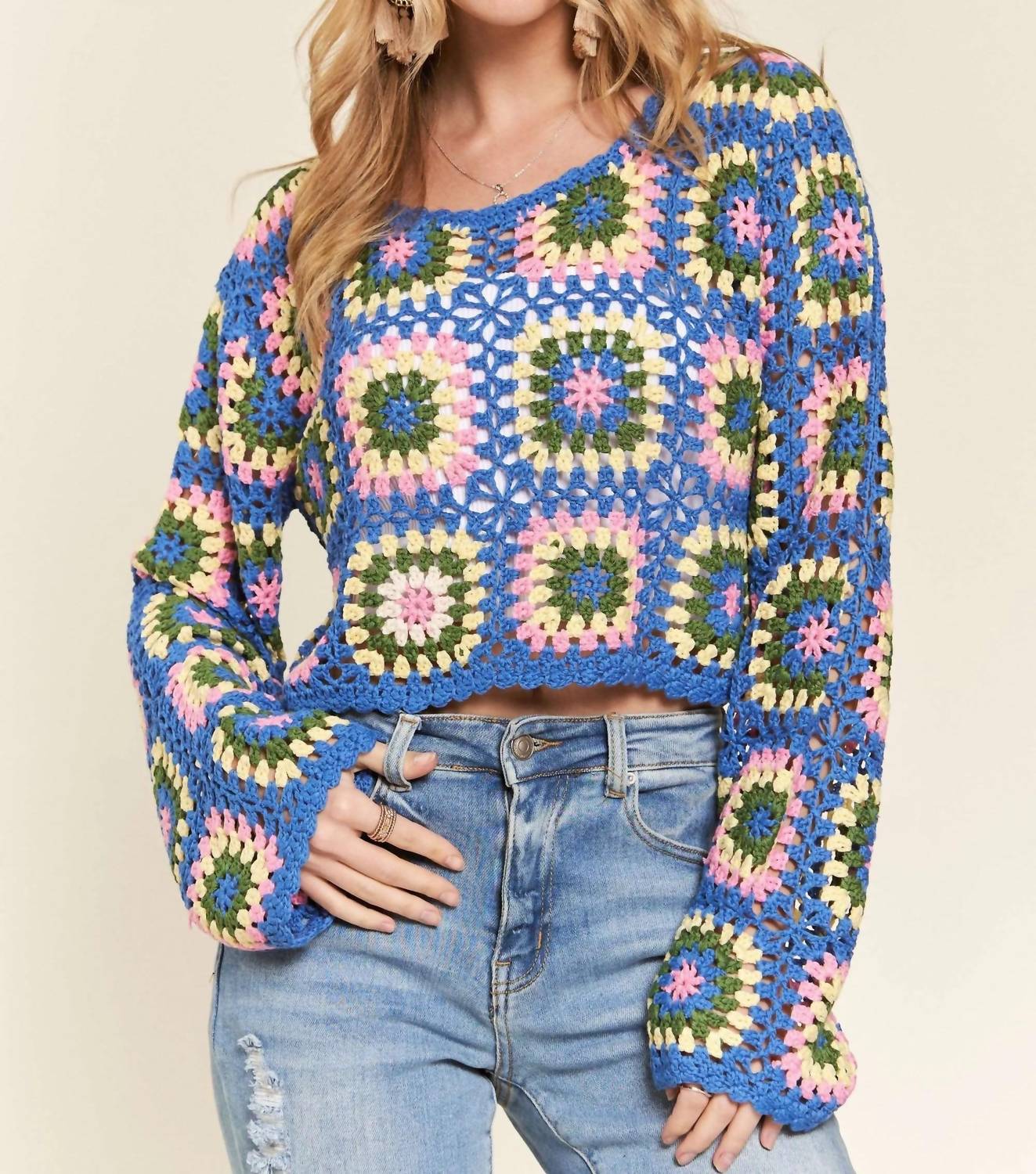 Trendsi - Adora Multicolor Crochet Crop Top