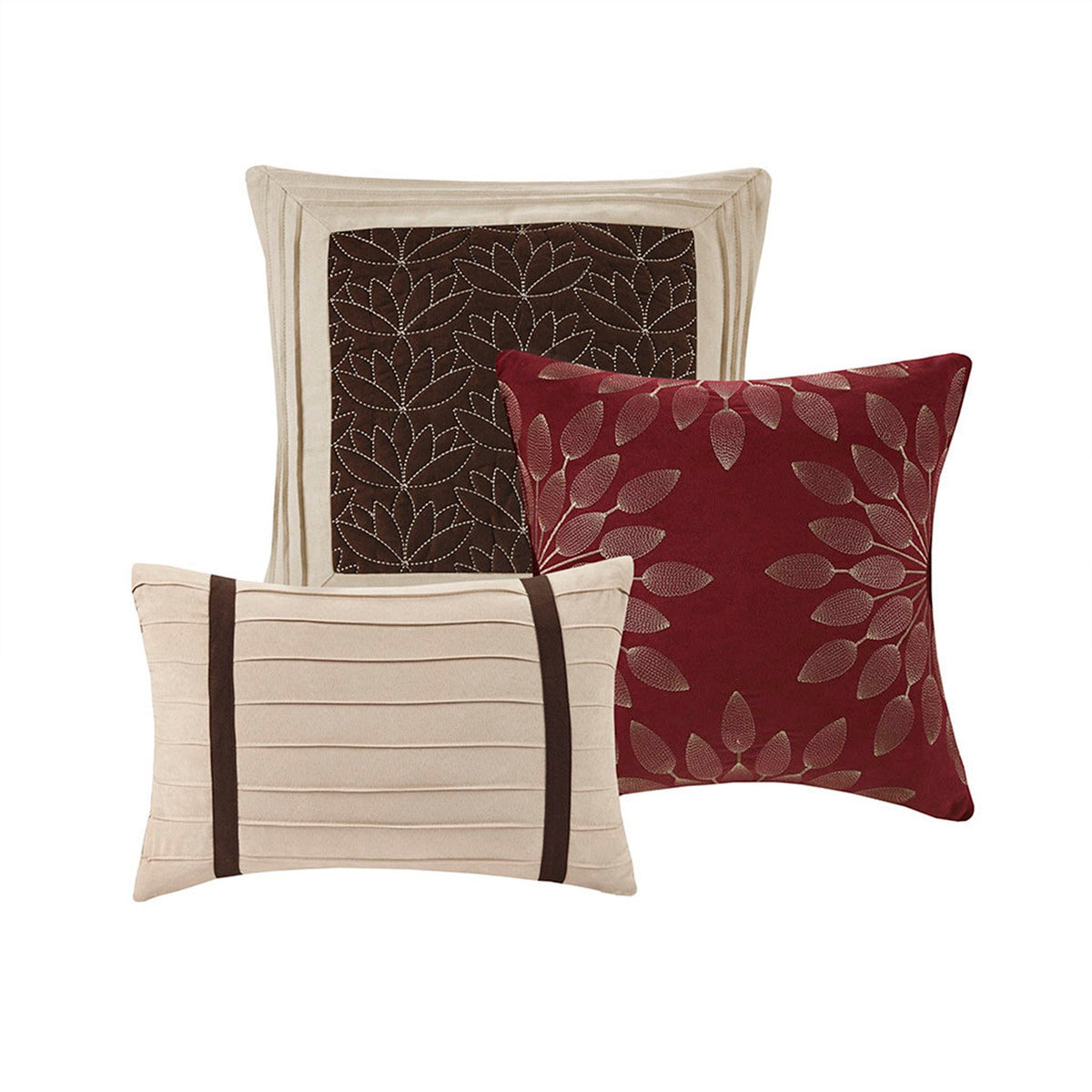 7 Pc Pieced Faux Suede Comforter Set Red King