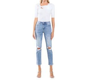 Vervet By Flying Monkey - Calça Jeans Gabby Mid Rise Crop Straight Desgastada