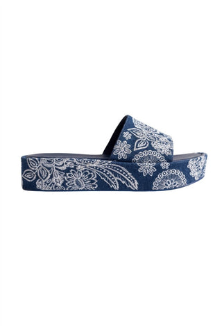 Johnny Was - Sandália feminina plataforma bordada com bandana