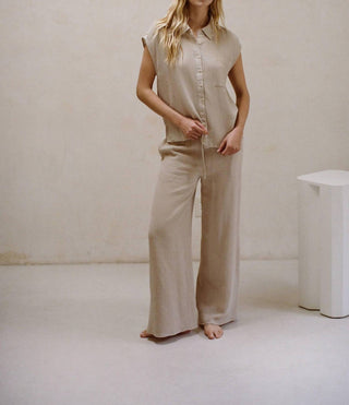 By Together - Gauze Button Down Collar Neck Sleeveless Top