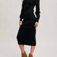 Bluivy - Women's V Neck Ribbed Knit Sweater Midi Dress