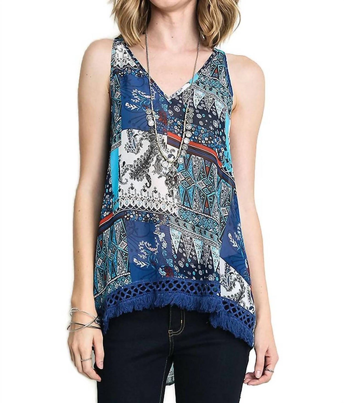 Umgee - Crochet Fringe High Low Tank