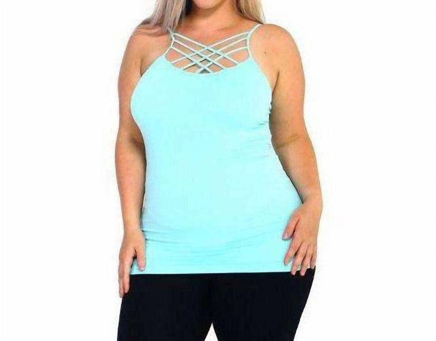 Aaaaa Fashion - Strappy Criss Cross Plus Cami Top