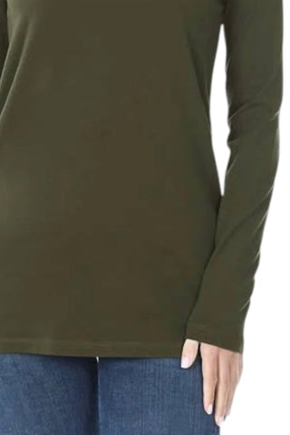 Zenana - Blusa de algodão com decote em V e manga comprida