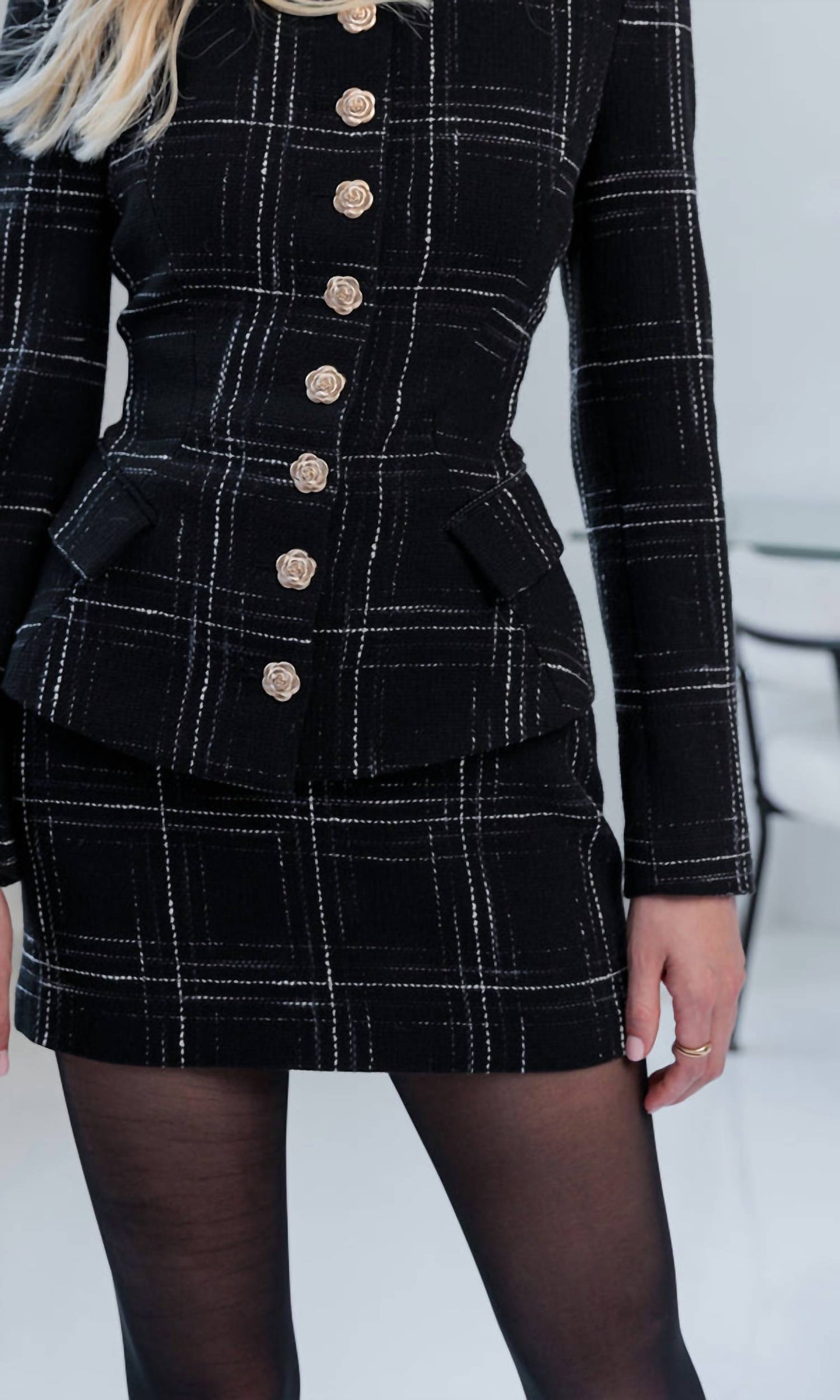 Generation Love - Kendra Windowpane Tweed Mini Skirt