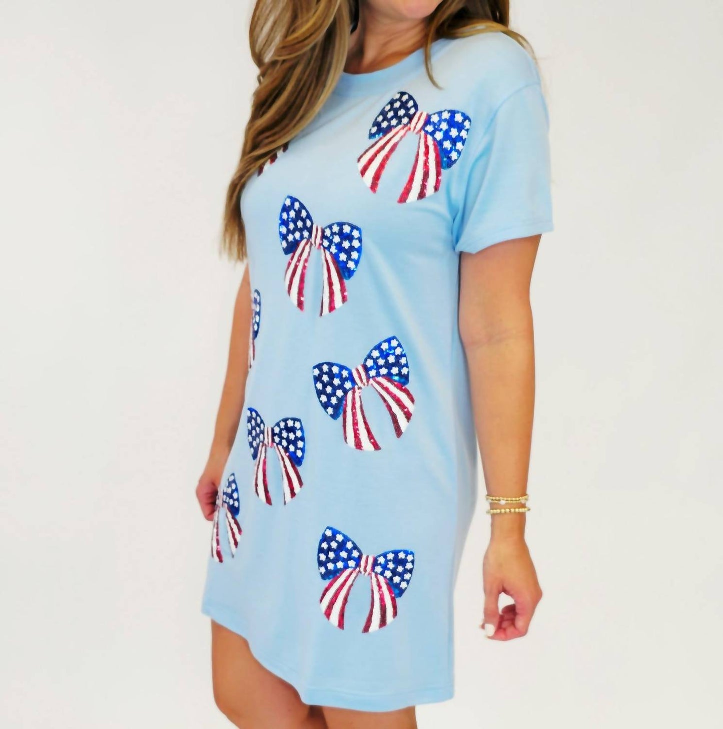 Mary Square - Short Sleeve Usa Bows Short Dress