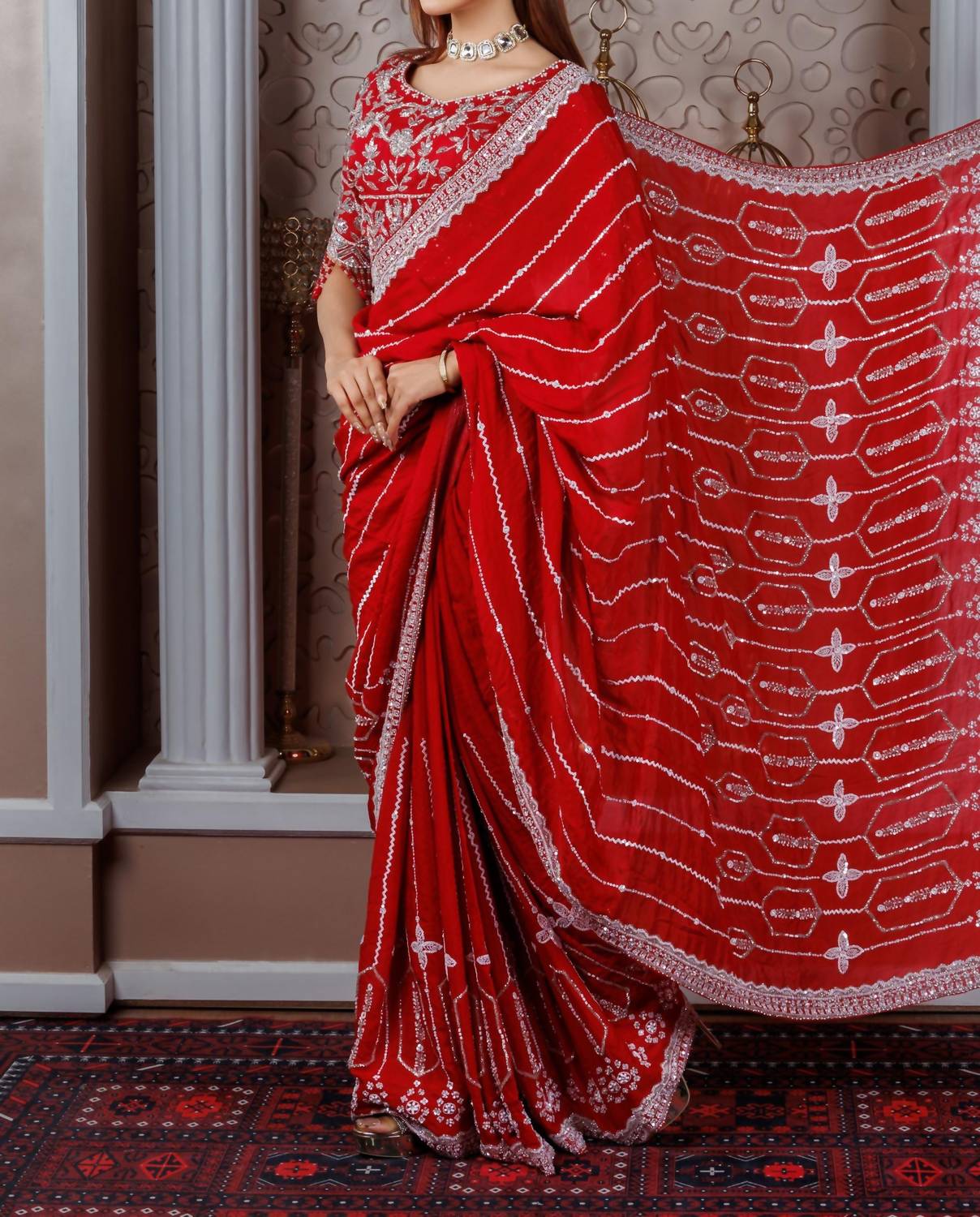 Zaalima Fashion - Chiffon Embroidered Saree With Mirror & Thread Work