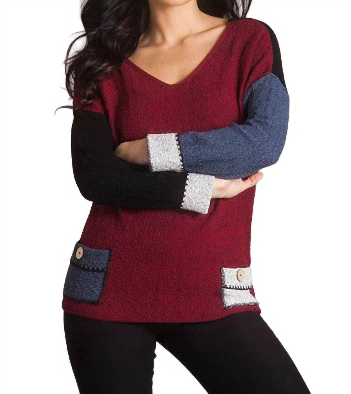 French Kyss - Blusa Boucle Reversível com Decote em V