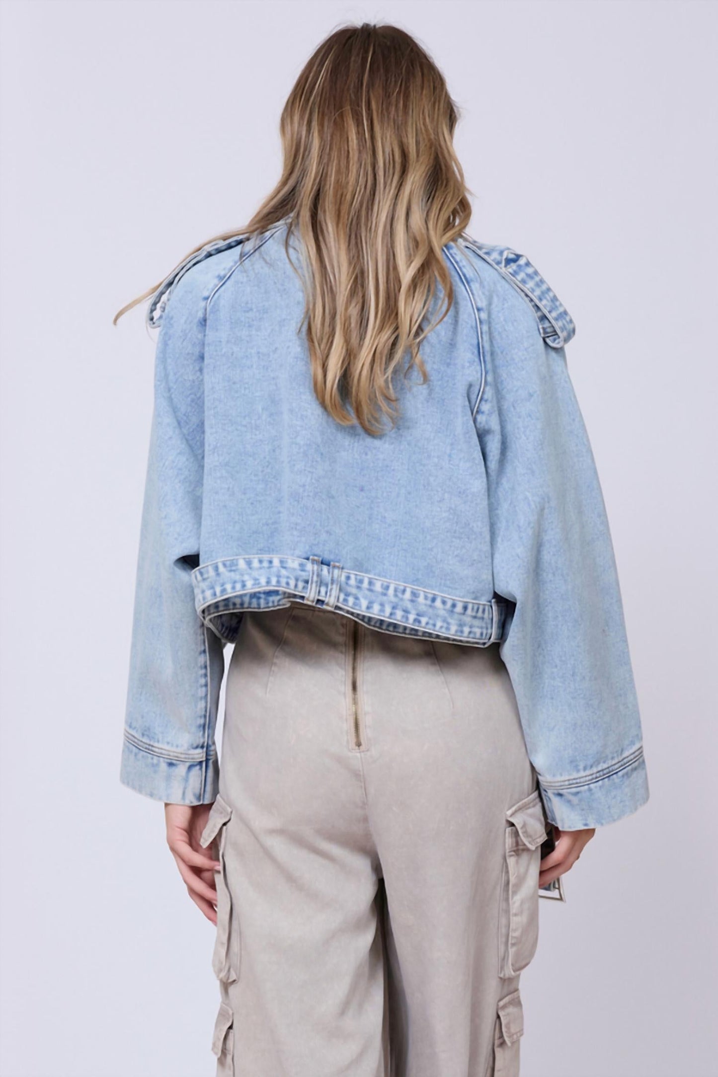 Vintage Havana - Denim Cropped Moto Jacket