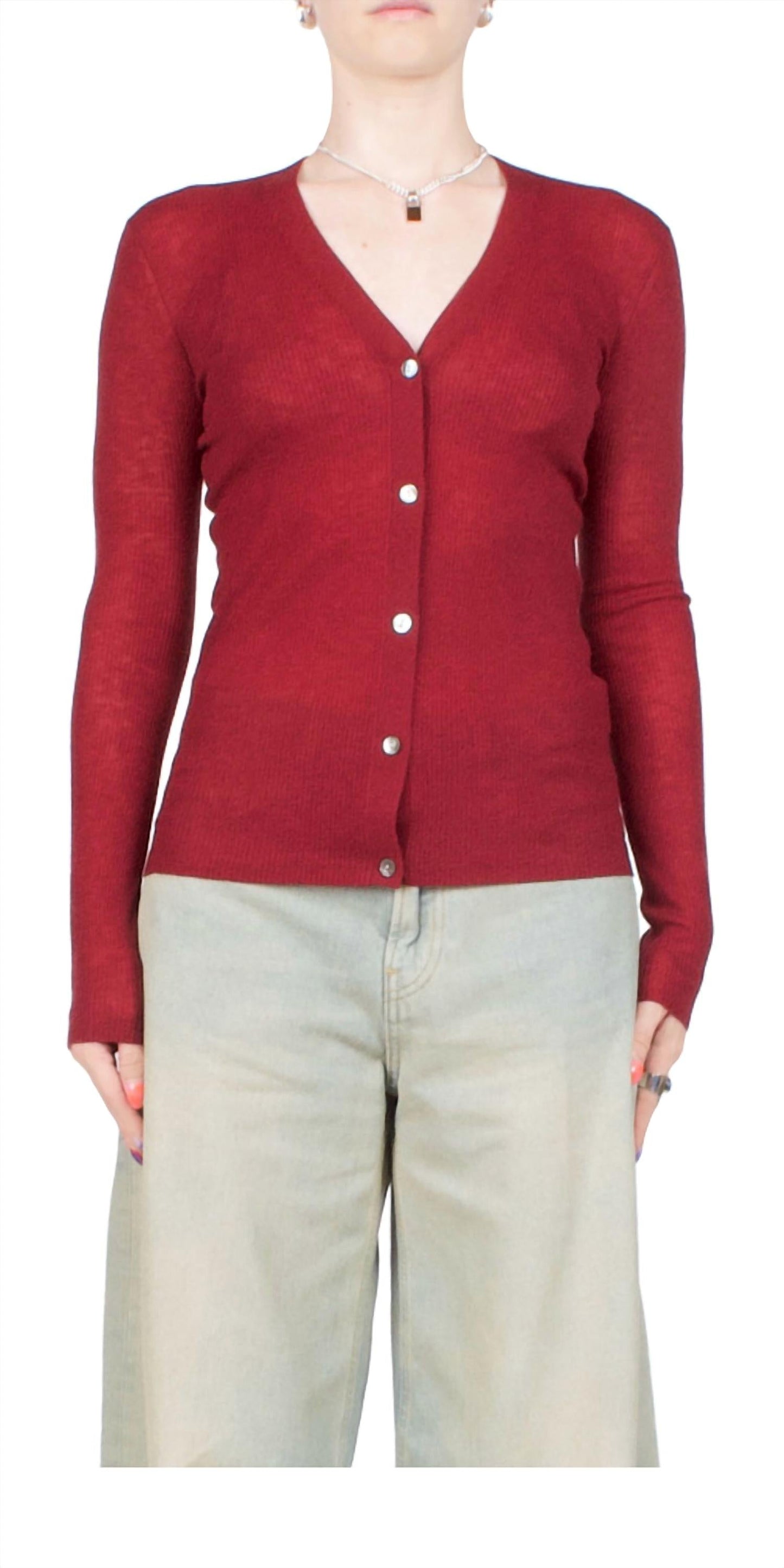 6397 - Skinny Rib V Cardigan
