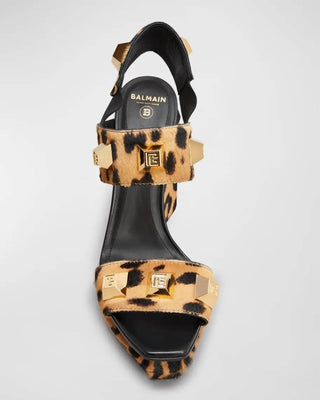 Balmain - Women's Ava Leopard Studded Platform Heeled Sandals